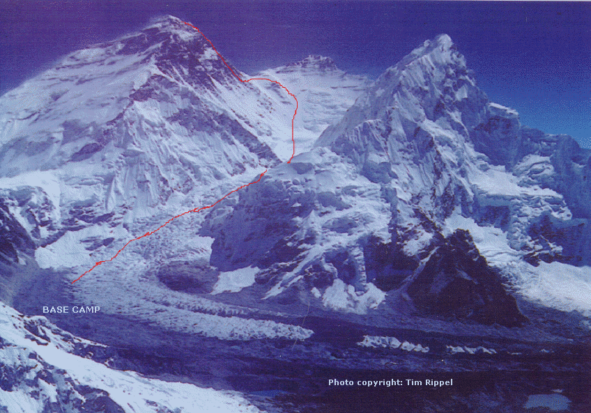 Mount Everest South Ridge full view ice fall from Pumori
